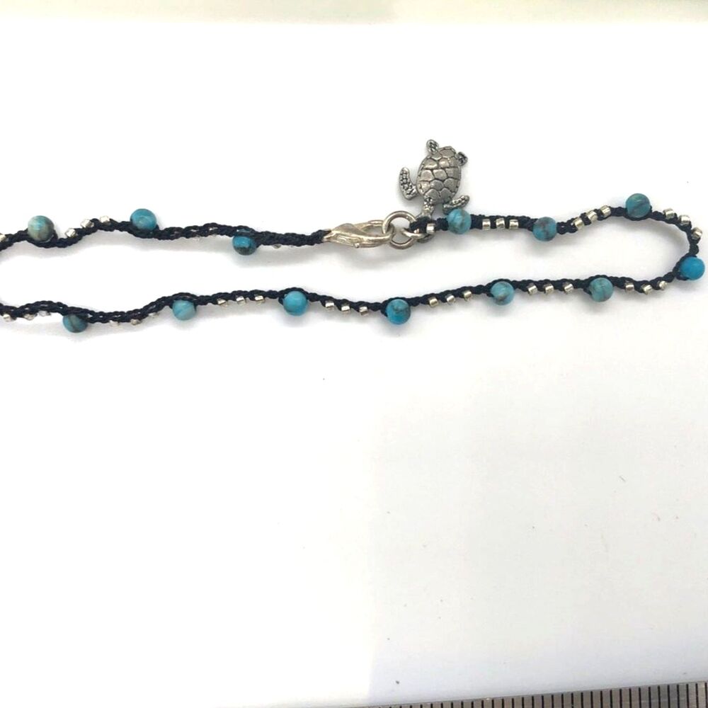 Turtle Emblem Chocker with Black and Silver Beads on Black Twine